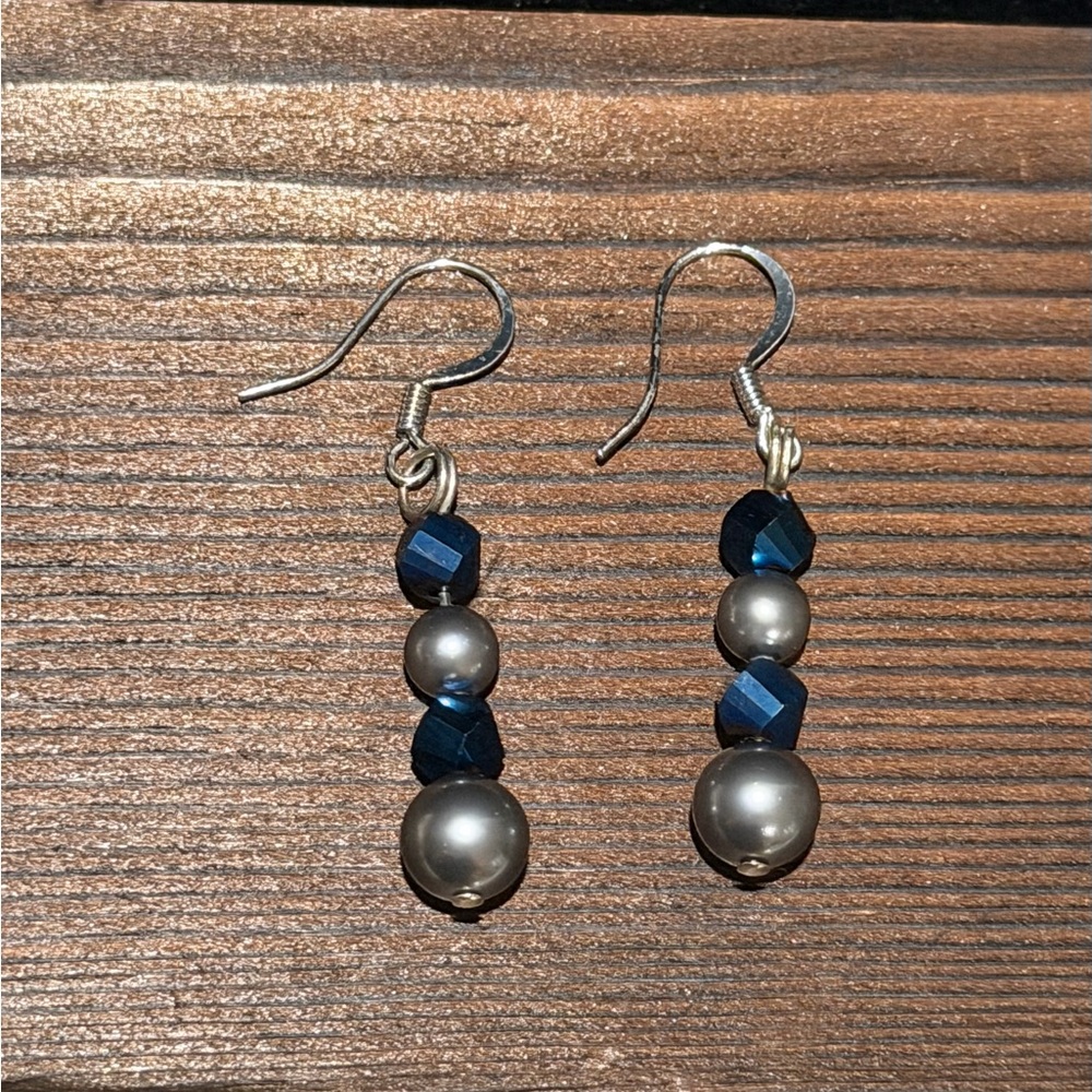 Handmade Silver and Blue Beaded Earrings